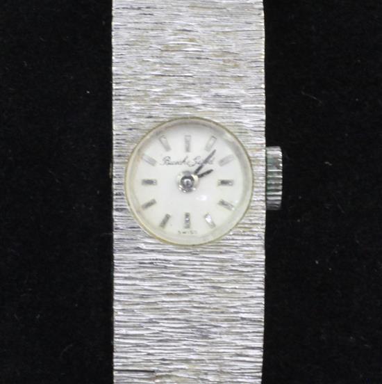 A ladys 9ct white gold Bueche Girod manual wind wrist watch,